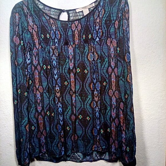 Forever 21 Conceptions Blue Printed long sleeve blouse Size: S - Picture 7 of 12